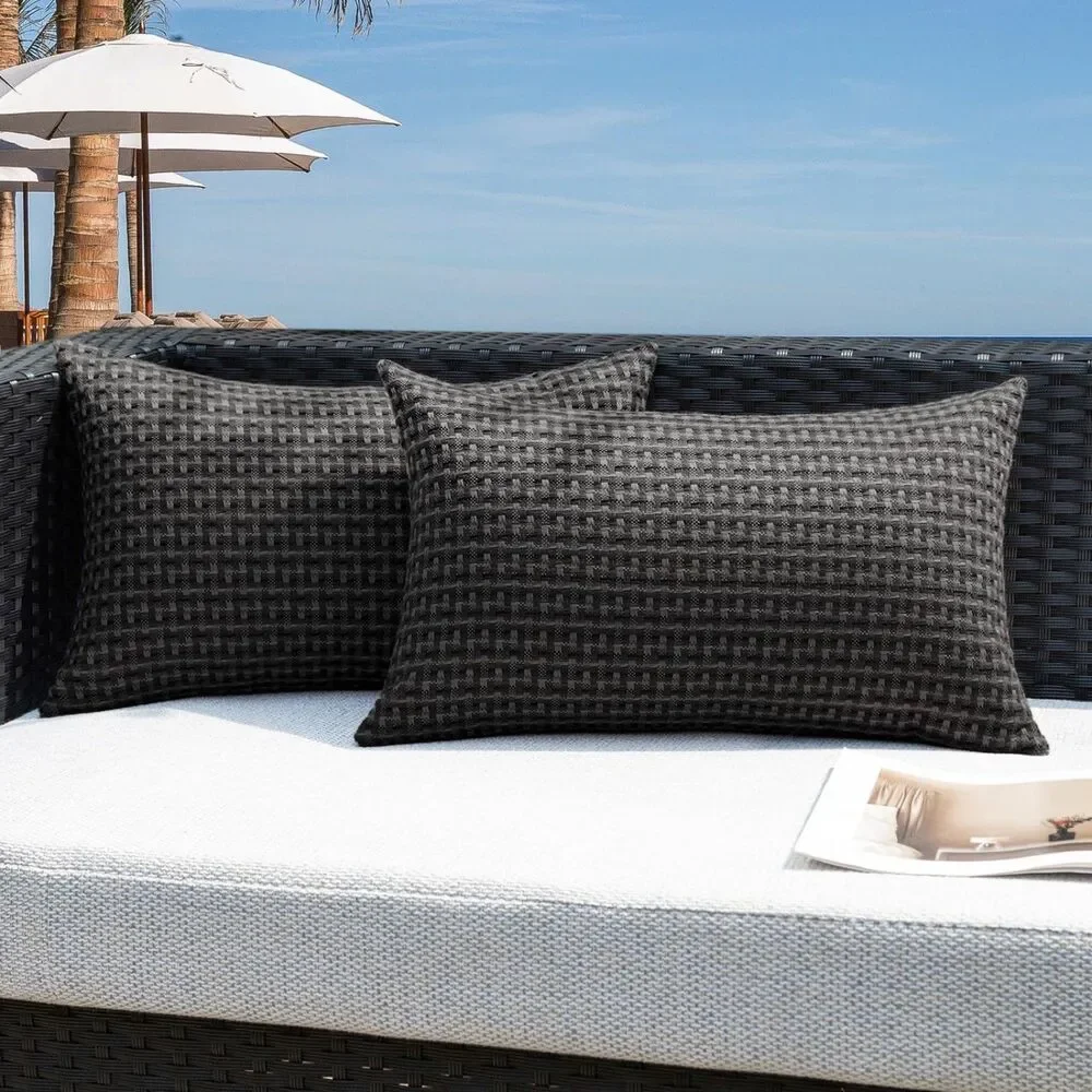 Set of 2, Decorative Outdoor Waterproof Throw Pillow Covers (Black)